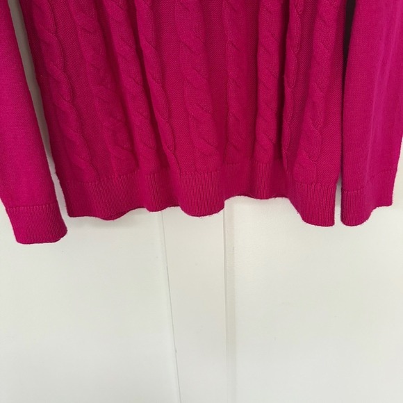 Talbots Women's Sweater Cable Knit Crewneck Hot Pink Cotton Chunky Preppy XL - Picture 5 of 9